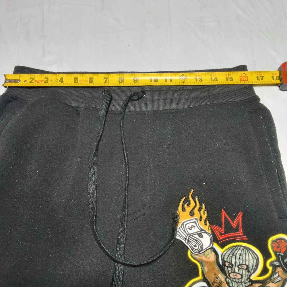 Rebel Minds Black Pay me 🤑 sweatpants W/ stitched, Patchwork Size Large - Picture 6 of 8